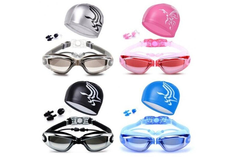 Yjm978 Hd Waterproof Anti Fog Swimming Glasses With Cap Black - Standard