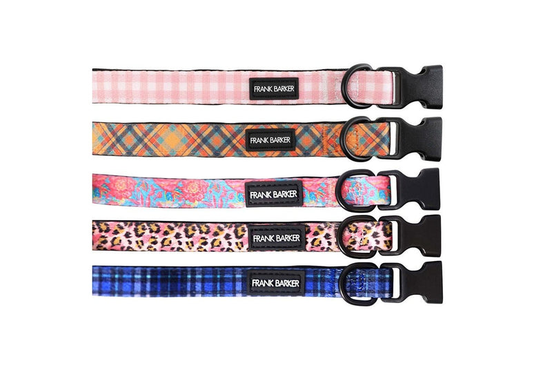 Frank Barker Adjustable 25-40cm Plaid Gingham Pet Dog Collar Neck Strap S Pink