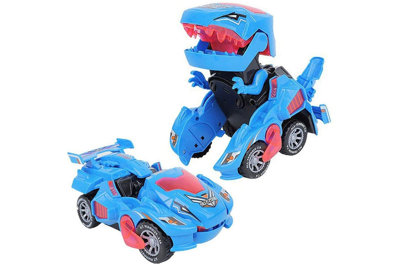 Vibe Geeks 2 In 1 Automatic Transforming Dinosaur Toy Car With Led Light And Music- Battery Operated