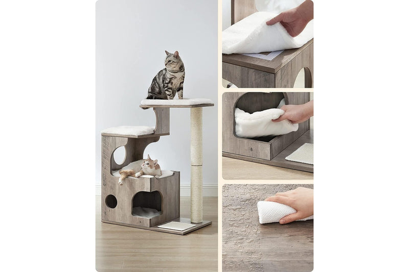 VASAGLE Feandrea 86cm Cat Scratching Post with 3 Lying Areas and Cave - Greige