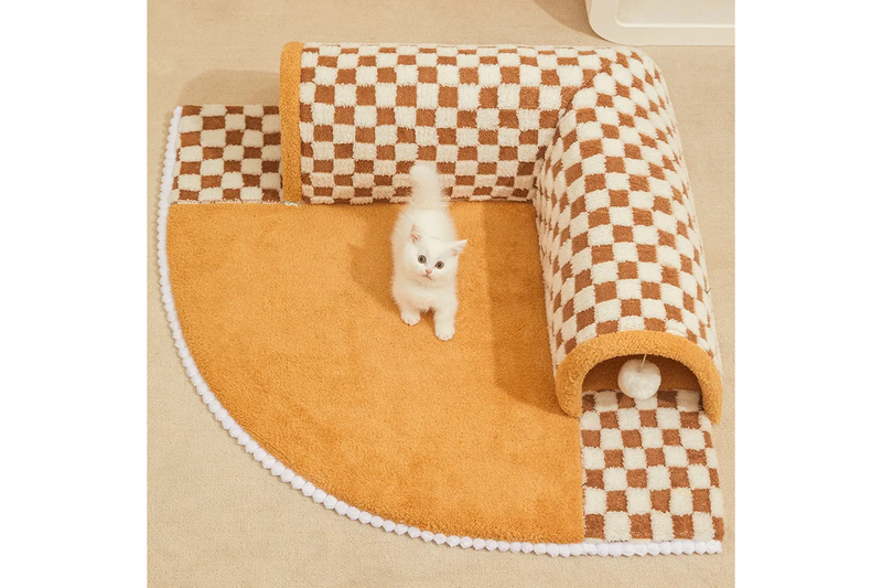 Cozy Tunnel Cat Nest Winter Warmth With Detachable Washable Bed And Enclosed Hideaway For Autumn Winter" - Coffee - 80X80x22cm