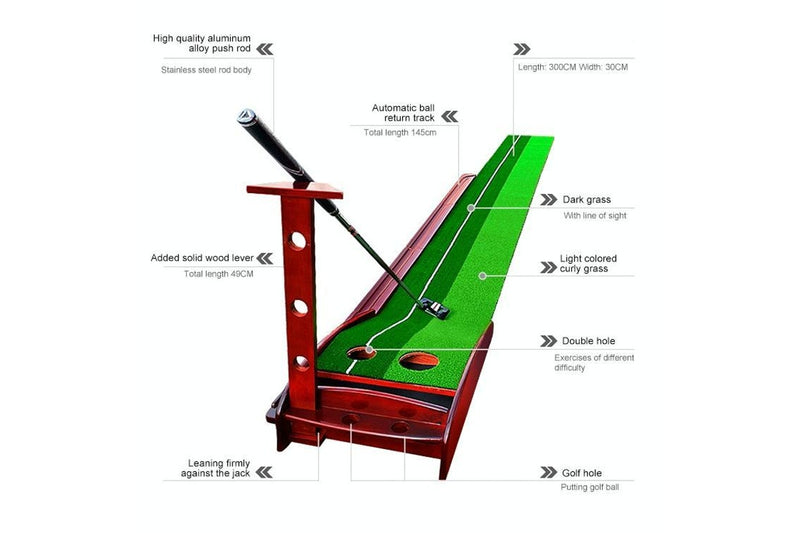 3M Golf Solid Wood Putter Trainer Practice Set Training Mat