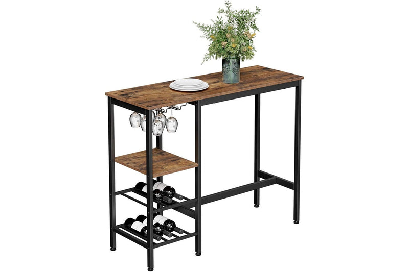 VASAGLE Bar Table with Wine Glass Holder and Bottle Rack - Rustic Brown & Black