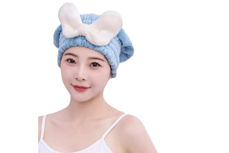 2Pcs Set Quick Absorbent Drying Hair Caps with Bow-Knot Hair Turban Wrap for Women Style 2