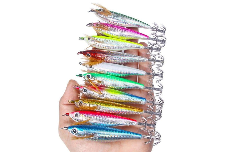 10 Piece Luminous Wooden Shrimp Bait Set With Squid Hook 10.3cm 9.4g