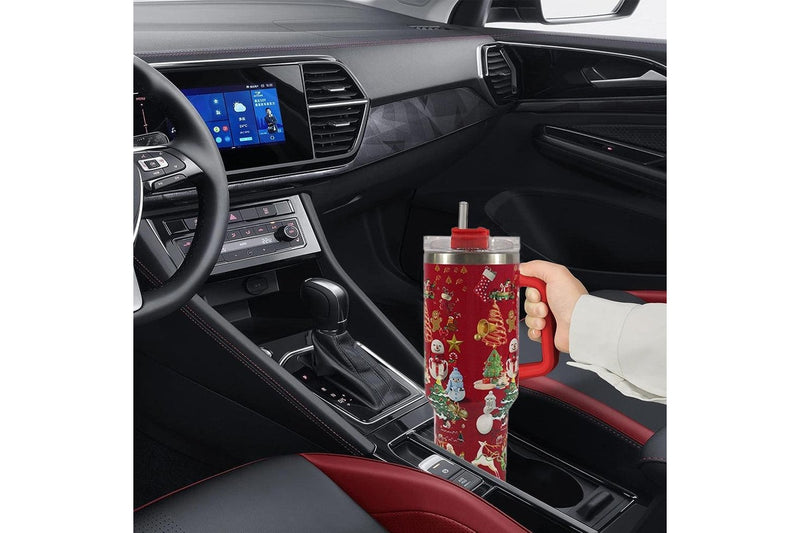 40oz Stainless Steel Christmas Pattern Water Bottle Thermal Mug Travel Tumbler Christmas Gifts Red