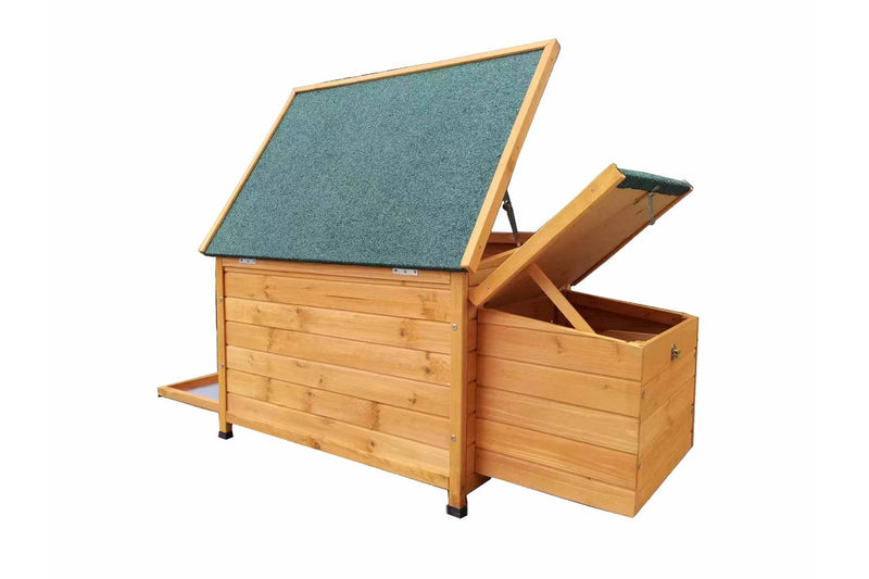 Solid Wood Chicken House with Nesting Box & Pull Out Tray- Natural Wood