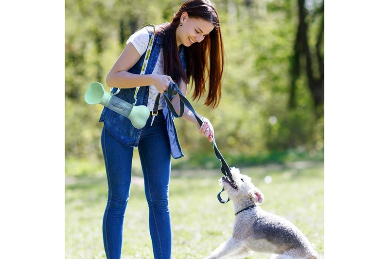 MEWOOFUN Portable Dog Water Bottle with Poop Bag Dispenser - Green