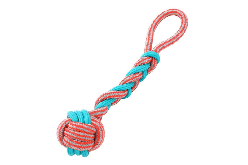 2x Paws & Claws Pet Dog 42cm Stretch Fetch TPR Braided Rope Knot Ball Tugger Toy