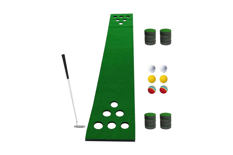 Golf Beer Pong Game Toy Set Green Golf Putting Matt with 2 Putters, 6 Balls