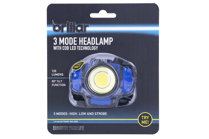 3 Mode Headlamp w COB LED Head Torch Adjustable Headband Wide Beam Light Camping Running