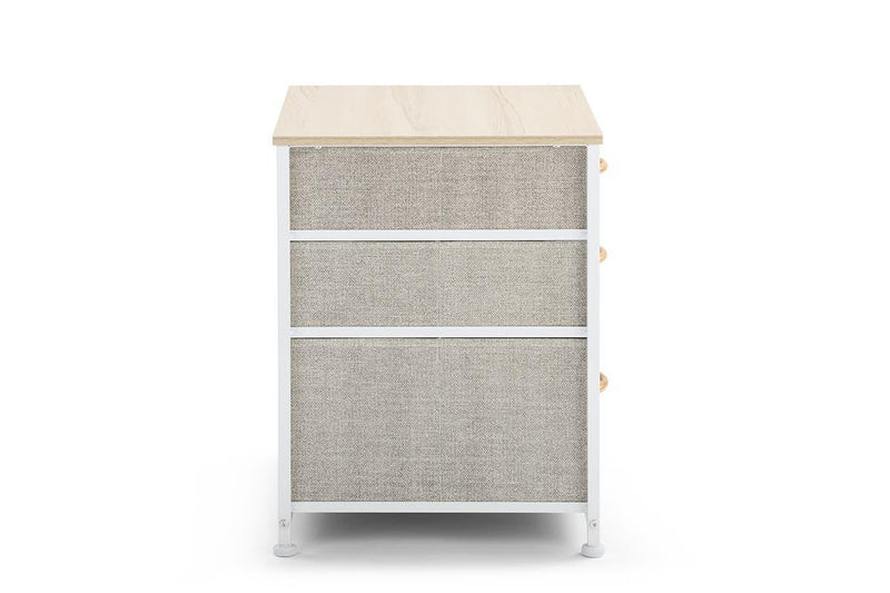 Ovela: 3 Drawer Nightstand Bedside Table - Beige