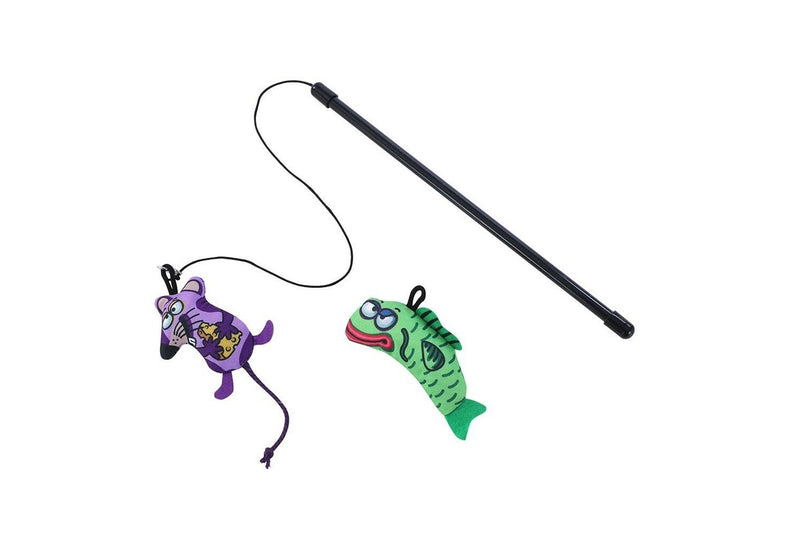 3x Paws & Claws Swap Swish Changeable Dangler Cat Play Toy w 25.5cm Mouse Fish