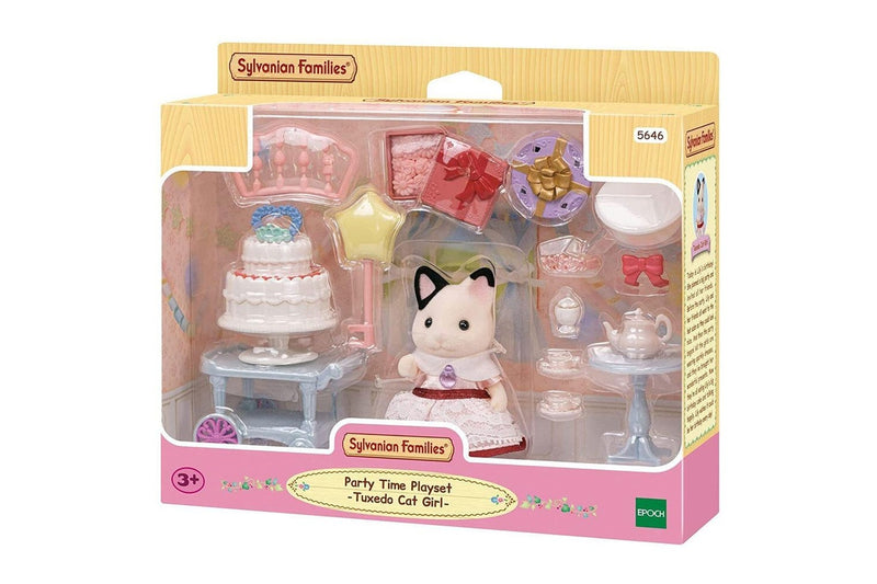 Sylvanian Families Kids Children Toy Tuxedo Cat Girl Doll Party Time Playset 3y+