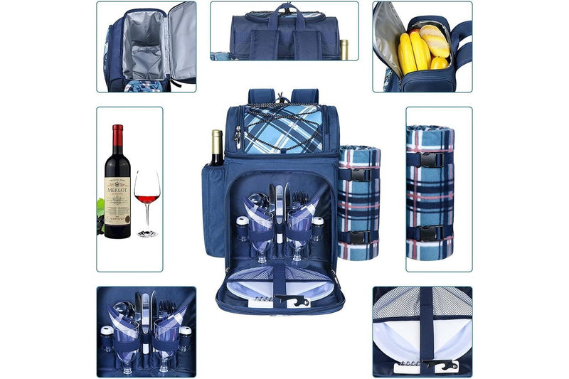 Picnic Basket Backpack for 2 Person, Insulated Cooler, Wine Holder, Fleece Blanket, Cutlery Set, Beach Camping, Gifts for Boys Girls