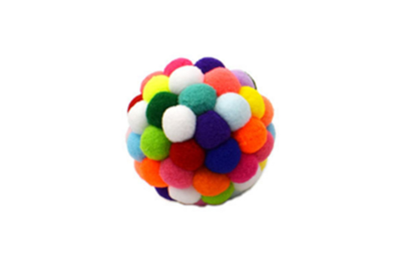 Colourful Plush Bell Bouncy Handmade Pet Ball Dog Cat Toy - Small - Set Of 1