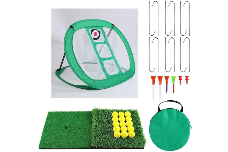 Golf Practice Net Hitting Net Golf Chipping Net Kit - Net + Balls + Mats