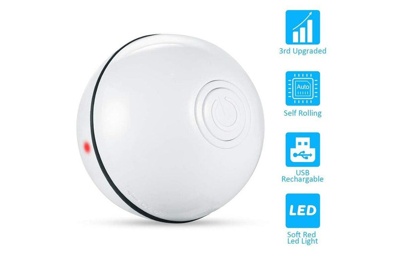 Smart Interactive Pet Ball Automatic Rolling Usb Rechargeable Led Light Toy - White