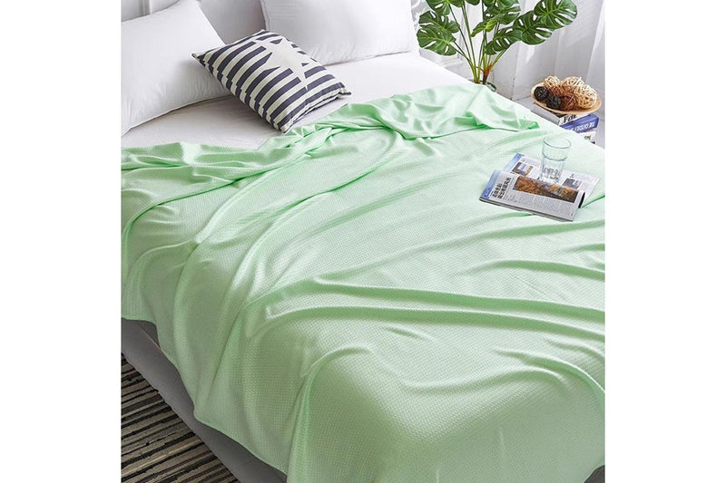 Breathable Summer Blanket Waffle Throw Blanket Air Conditioning Blanket Light Green