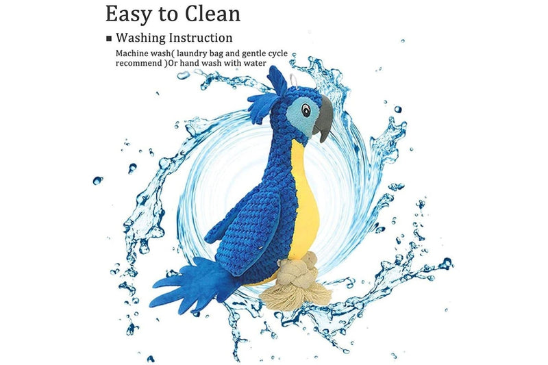 Durable Squeaky Teeth Cleaning Stuffed Embroidery Parrot Dog Toy