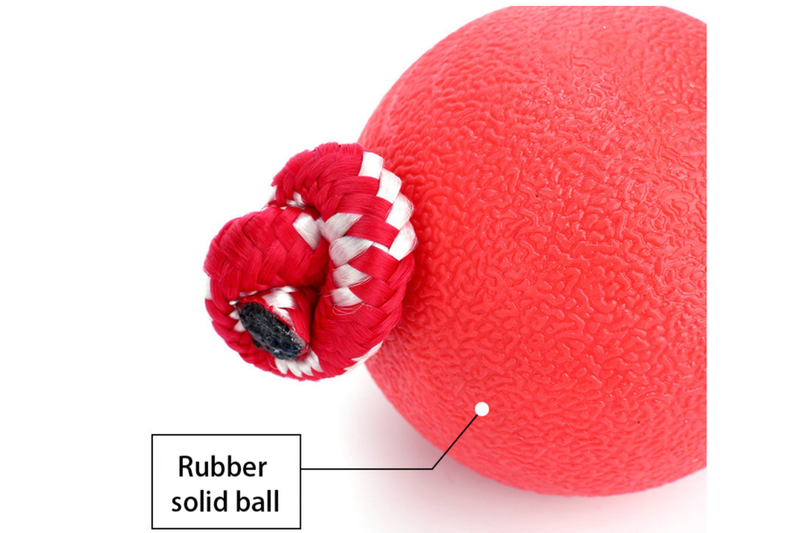 Heavy Duty Dog Toy Rubber Ball w/ Rope Throw Tug Pull Tough Chew Strong in Red