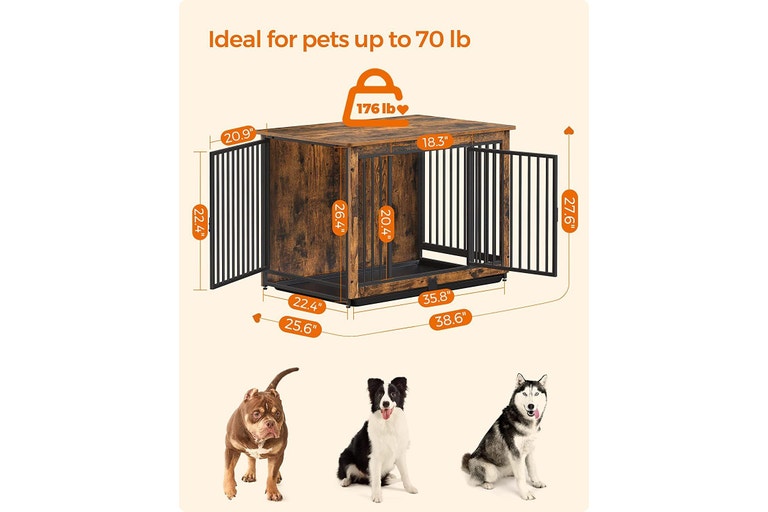 VASAGLE Feandrea Dog Crate Furniture with 2 Doors - Rustic Brown