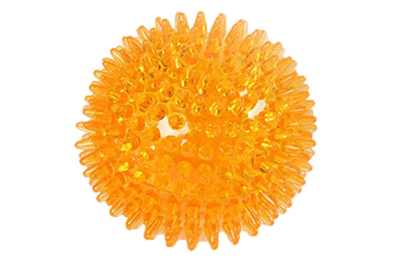 Set of 2 Pcs Pet Dog Squeaky Toys Spiky Dog Balls Cleaning Teeth Chewing Toys -Orange and Purple