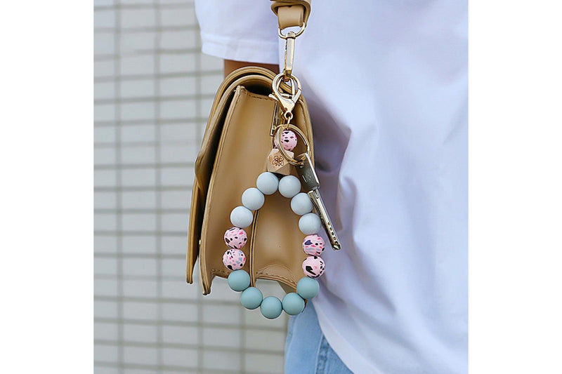 Silicone Key Ring Bracelet Women Bead Bangle Keychain Wristlet Style 1