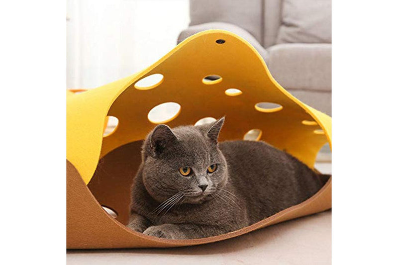 Collapsible Felt Cat Tunnel Nest Interactive Toys - Blue Light Brown