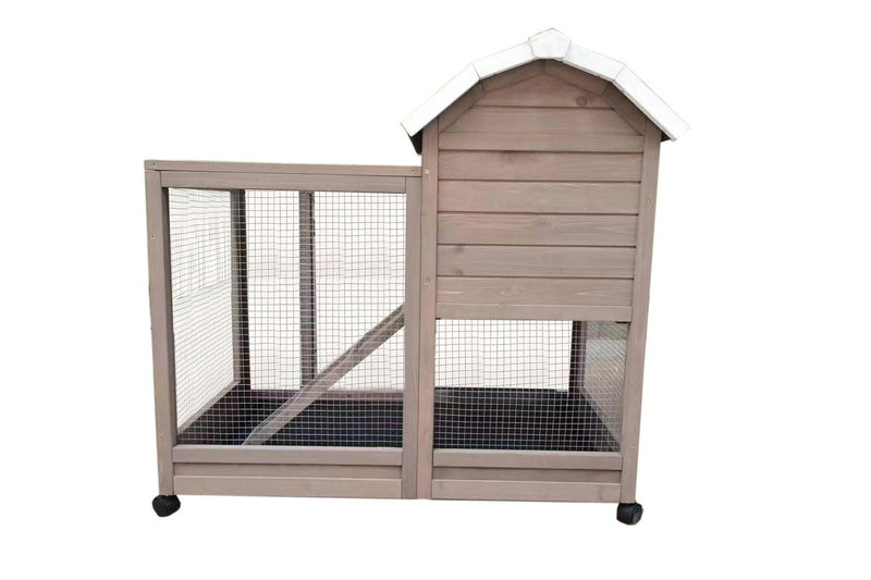 Solid Wood Chicken Coop & Pet Hutch With Wheels - Light Brown & White