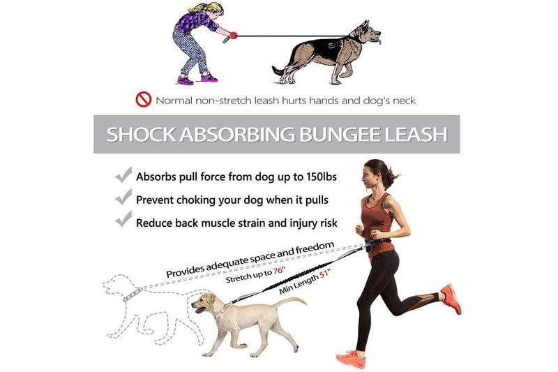 Hands-Free Runner Dog Leash & Bag - Medium/Large Dogs (Light Grey)