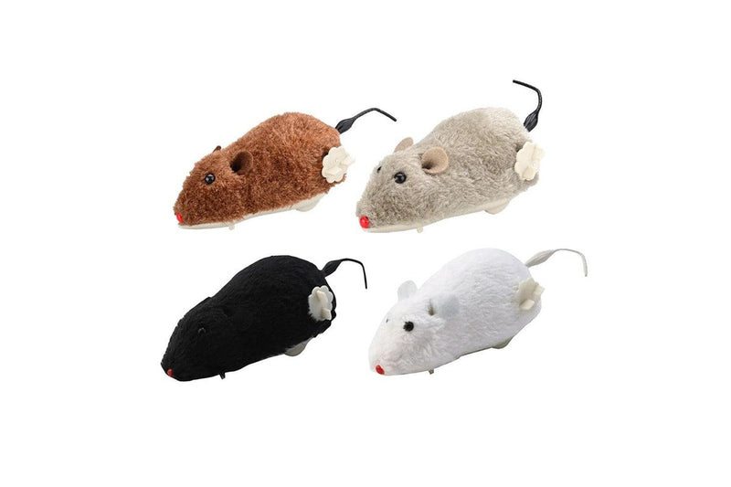 4-Piece Clockwork Plush Mice Toy for Cat Tail Wagging Fun Mouse