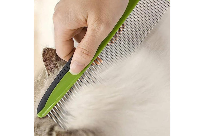 PETSWOL Pet Comb with Rounded and Smooth Stainless Steel Ends - Green