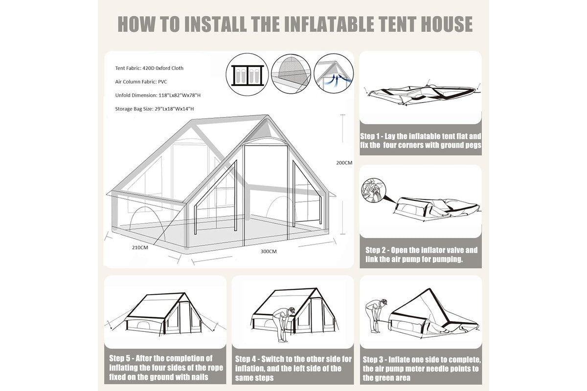Inflatable Glamping Tent with Pump - 4 Person