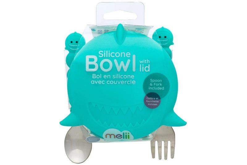 Melii: Silicone Animal Bowl with Lid & Utensils - Shark