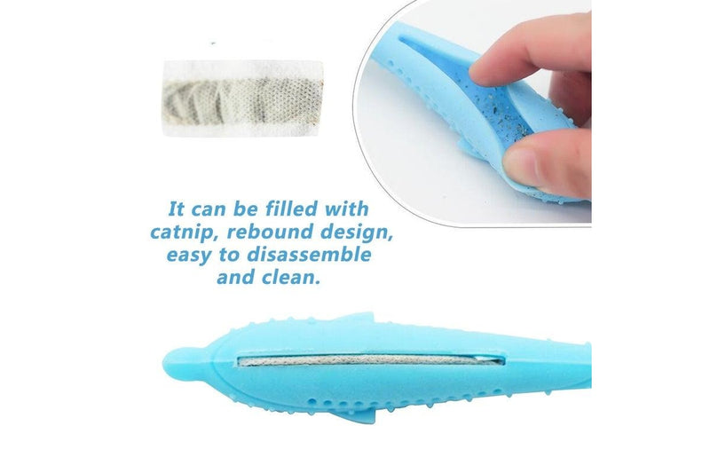 Cat Fish Shaped Toothbrush Pet Molar Stick Teeth Clean Dental Toy For Cats Blue - Standard