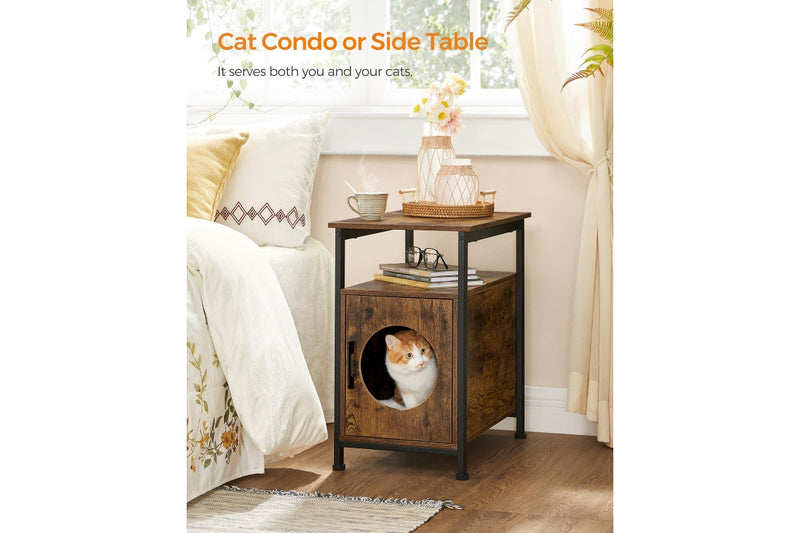 VASAGLE Feandrea Cat Enclosure Side Table - Rustic Brown