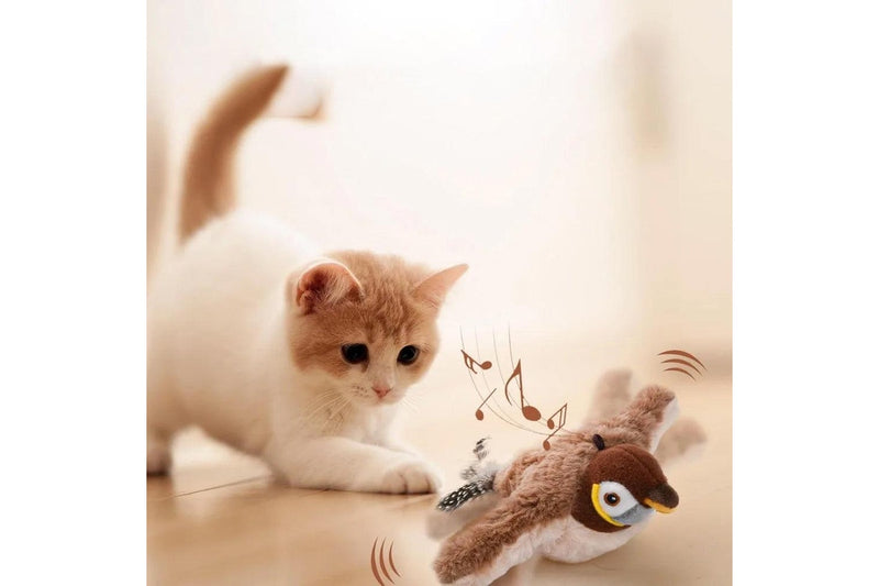 Cat Squeaky Toys Rechargeable Interactive Cat Toy Touch Activated Kitten Plush Pet Toys Brown