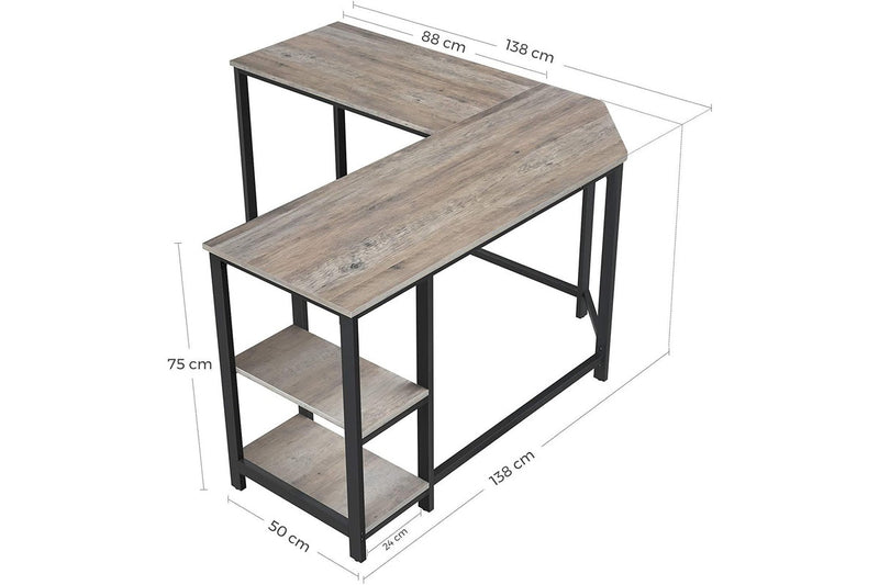 Vasagle L-Shaped Computer Desk with Shelves - Greige+Black