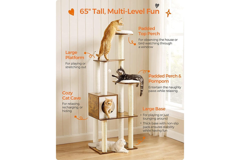 VASAGLE Feandrea WoodyWonders Cat Tree - Rustic Brown