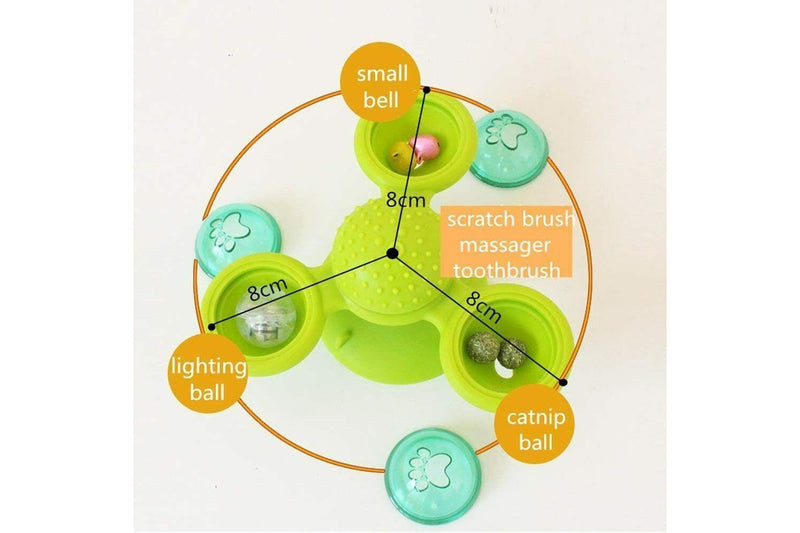 Windmill Cat Toy with 3-Compartment Spinning Interactive Suction Cup Pet