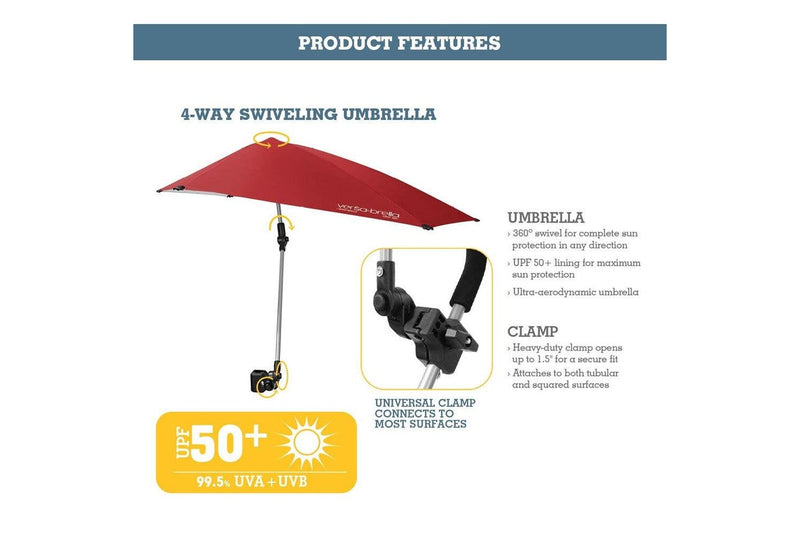 Sport Brella 100cm Sport Versa-Brella Umbrella w Clamp Golf Beach Outdoors Red