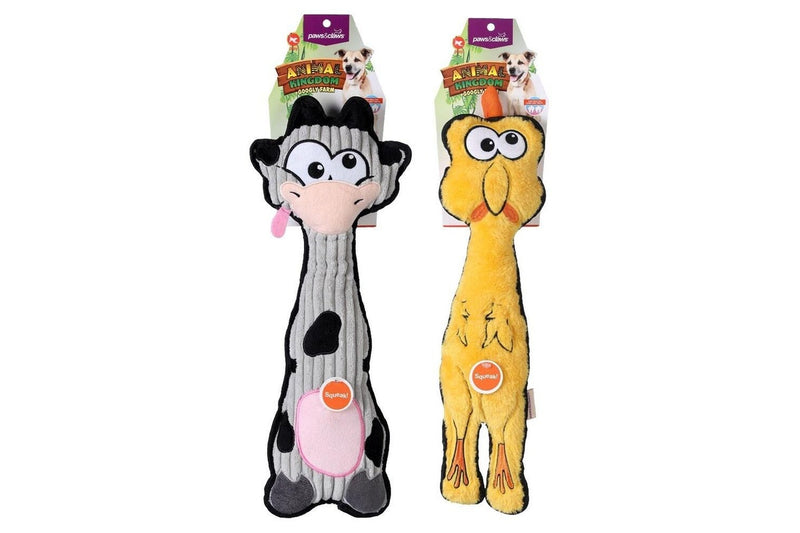 3x Paws & Claws Dog Chew Toy 49cm Animal Kingdom Googly Farm w Squeaker Assort.