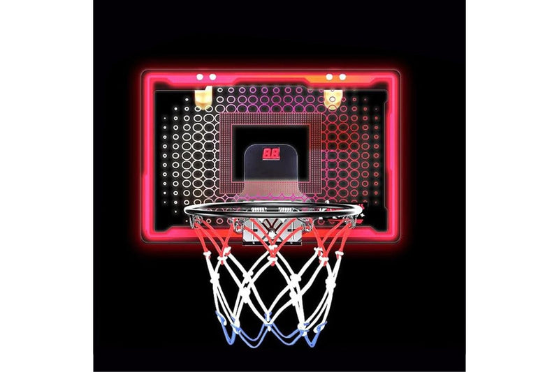 Indoor Lighted Basketball Hoop Mini Over The Door Basketball Hoops with 2 Basketball for Kids Red