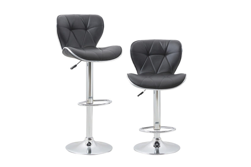 Adjustable Swivel High Back PU Leather Bar Stool (Pack of 2) - Black