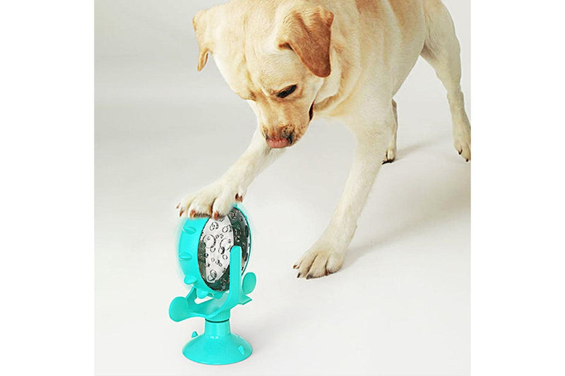 Interactive Pet Treats Dispenser Toy 360 Degrees Rotating Windmill Toy Slow Dog Cat Feeder Blue