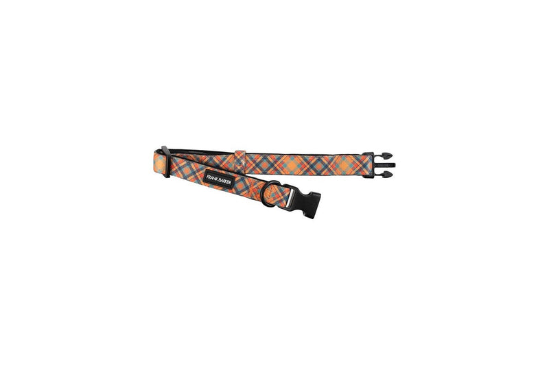 Frank Barker Adjustable 25-40cm Plaid Dog Collar Neck Strap w Clasp S Orange