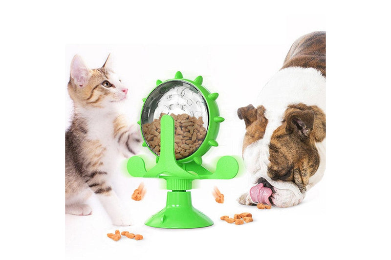 Interactive Pet Treats Dispenser Toy 360 Degrees Rotating Windmill Toy Slow Dog Cat Feeder Green