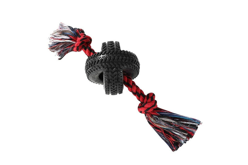 3x Paws & Claws Pet Dog 4-Way TPR Tyre 40cm Double Tugger Rope Chew Toy Fun Play