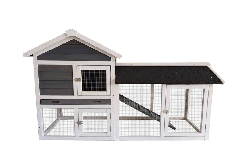 Solid Wood Chicken Coop & Rabbit Hutch - Light Grey & White